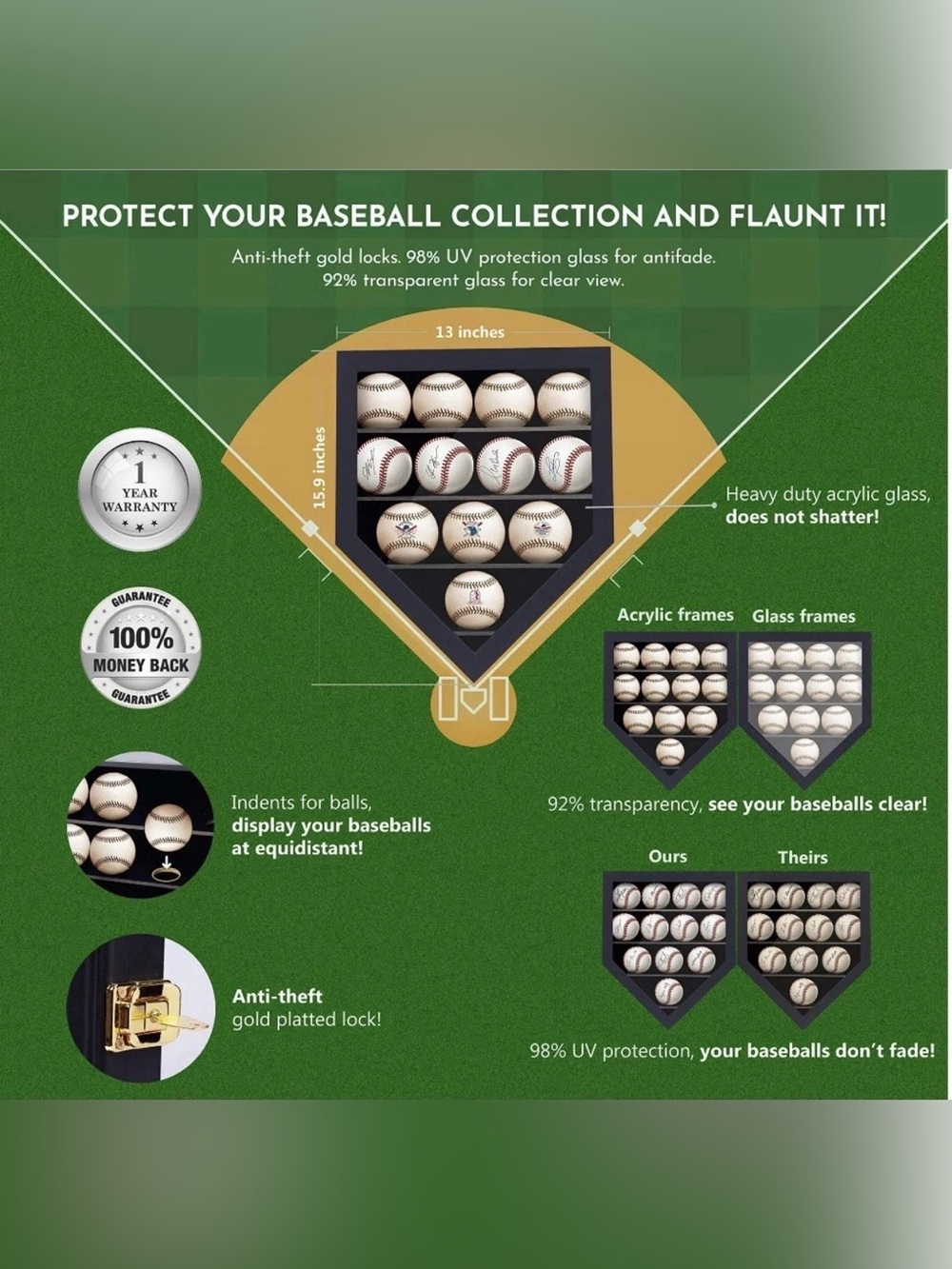flybold Small Baseball Display Case 12 Pack Wall Display Box - Picture 2 of 6